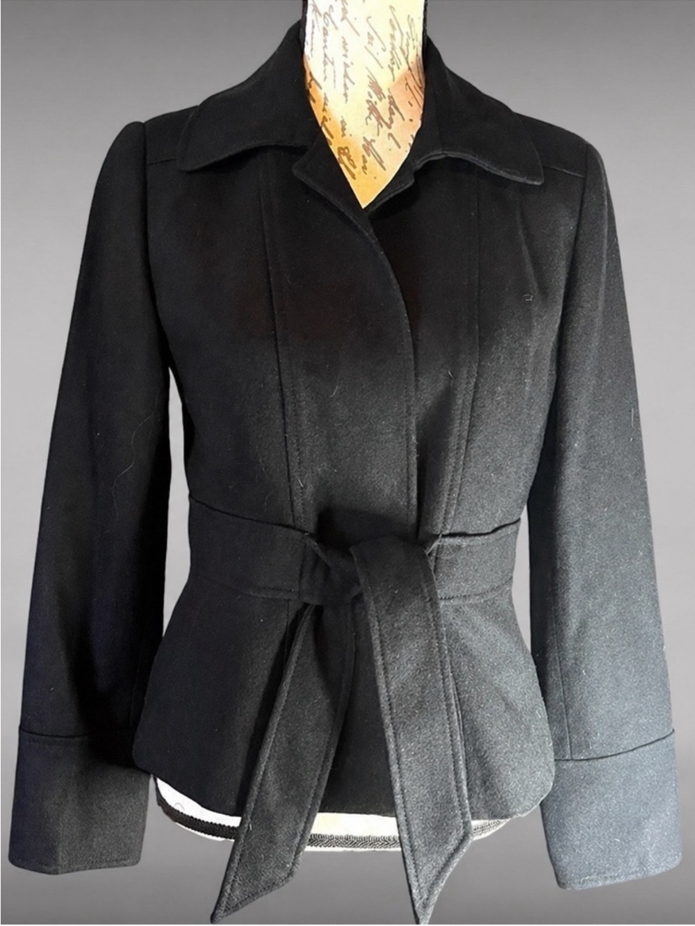 J. Crew Wool Embroidered Scottish Cloth Woven in Scotland Black Pea Coat sz M